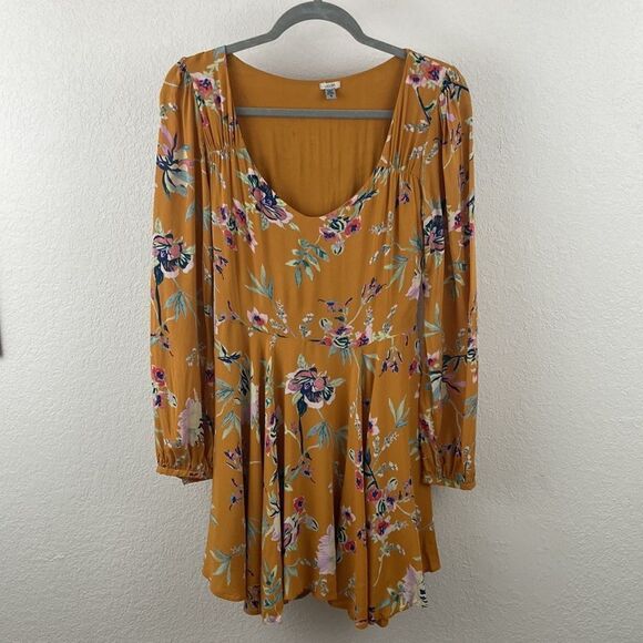 Urban Outfitters Ecote Floral Mustard Mini Dress size 6 - Picture 1 of 11